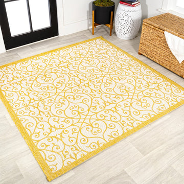 Madrid Vintage Filigree Textured Weave Indoor/outdoor Square Rug